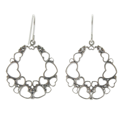 Sterling silver heart earrings, 'Joyous Love' - Heart Shaped Sterling Silver Dangle Earrings