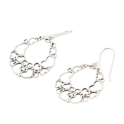Sterling silver heart earrings, 'Joyous Love' - Heart Shaped Sterling Silver Dangle Earrings
