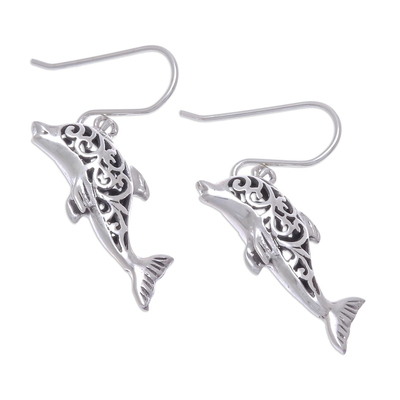 Sterling silver dangle earrings, 'Dolphin Song' - Handmade Sterling Silver Dangle Earrings