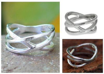Sterling silver band ring, 'Fervent Embrace' - Handcrafted Modern Sterling Silver Band Ring