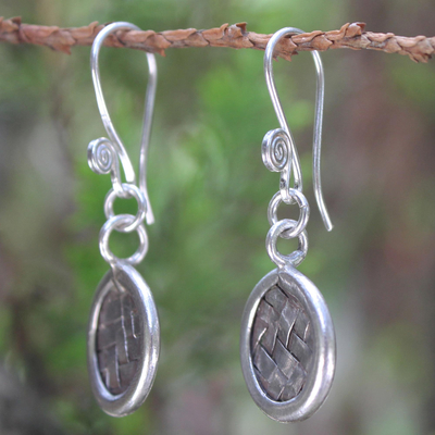 Sterling silver dangle earrings, 'Urban Love' - Sterling silver dangle earrings