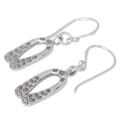Sterling silver dangle earrings, 'Siamese Snakes' - Sterling silver dangle earrings