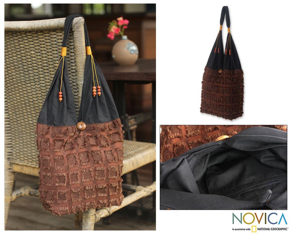 Cotton Shoulder Bag Handmade in Thailand Sublime Brown NOVICA