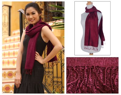 Silk scarf, 'Pomegranate Supreme' - Fair Trade Silk Scarf