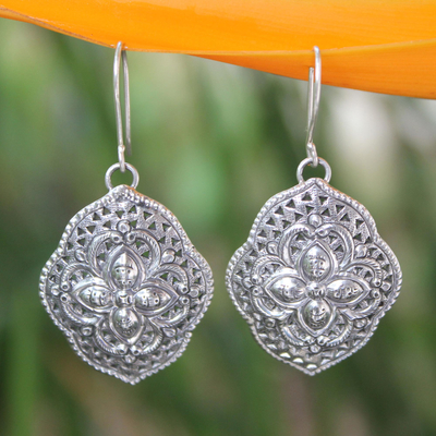 Handcrafted Floral Sterling Silver Dangle Earrings - Tribal Shields ...