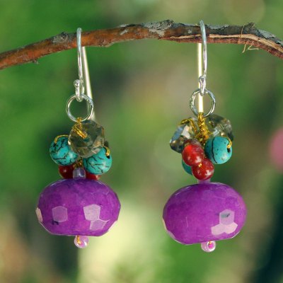 Multi-gemstone cluster earrings, 'Chiang Rai Feast' - Fair Trade Beaded Quartz Earrings