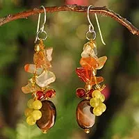 Tigers eye and carnelian cluster earrings, Thai Autumn