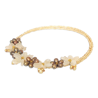 Pearl and Citrine Beaded Flower Necklace