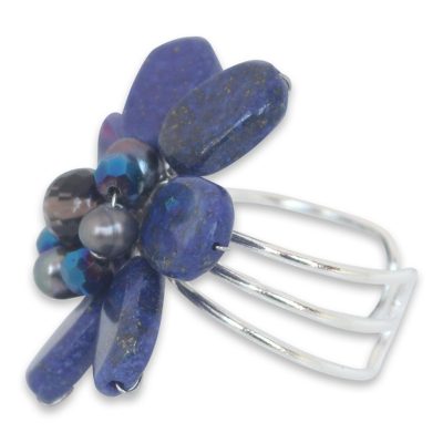 Beaded Lapis Lazuli Cocktail Ring