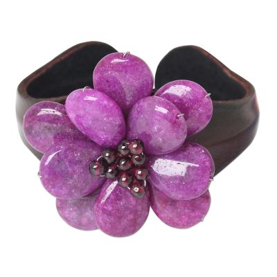 Floral Leather Cuff Bracelet from Thailand