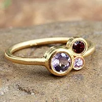 Gold plate sapphire cocktail ring, 'Chiang Mai Majesty' - Gold Plated Multi-Stone Ring