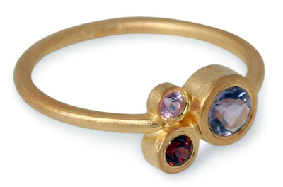 Gold plate sapphire cocktail ring, 'Chiang Mai Majesty' - Gold Plated Multi-Stone Ring