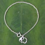Sterling silver charm bracelet, 'Moonlit Elephant' - Unique Sterling Silver Elephant Charm Bracelet