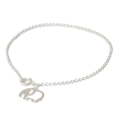 Sterling silver charm bracelet, 'Moonlit Elephant' - Unique Sterling Silver Elephant Charm Bracelet