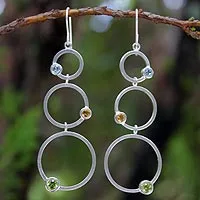 Pendientes colgantes de peridoto y citrino, 'Spring Rainbow' - Pendientes colgantes multigem de plata de ley