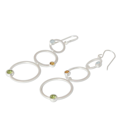 Peridot and citrine dangle earrings, 'Spring Rainbow' - Sterling Silver Multigem Dangle Earrings