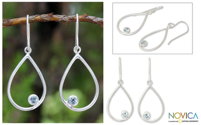 Blue topaz dangle earrings, 'Rain' - Blue Topaz and Sterling Silver Dangle Earrings