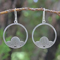 Sterling silver flower earrings, 'Shy Plum Blossoms' - Handmade Sterling Silver Flower Earrings