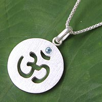 Blue topaz pendant necklace, 'Spiritual Spark'