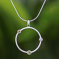 Peridot and citrine pendant necklace, 'Spring Rainbow' - Fair Trade Women's Sterling Silver Necklace with Gemstones