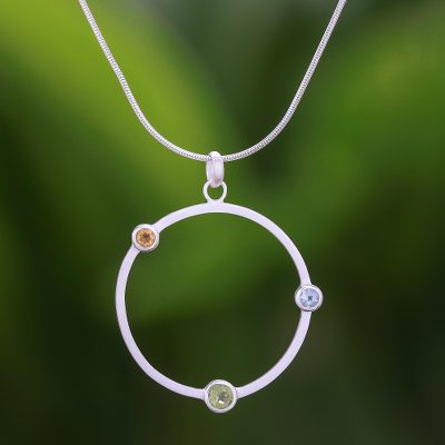 Peridot and citrine pendant necklace, 'Spring Rainbow' - Peridot and Citrine Pendant Necklace