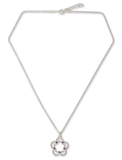 Amethyst-Blumen-Halskette - Handgefertigte Amethyst- und Silberblumen-Halskette