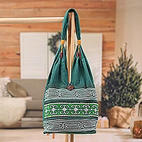 Cotton sling bag, 'Lanna Forest' - Green Embroidered Shoulder Bag from Thailand