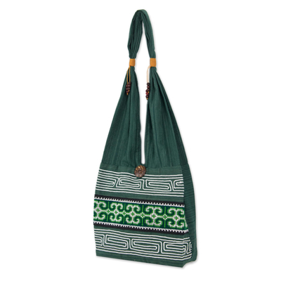 Green Embroidered Shoulder Bag from Thailand - Lanna Forest | NOVICA