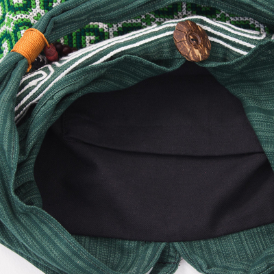 Cotton sling bag, 'Lanna Forest' - Green Embroidered Shoulder Bag from Thailand