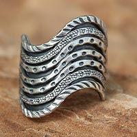 Silver wrap ring, 'Hmong Rivers' - Unique Silver Wrap Ring