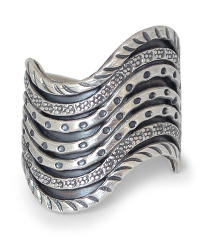 Silver wrap ring, 'Hmong Rivers' - Unique Silver Wrap Ring