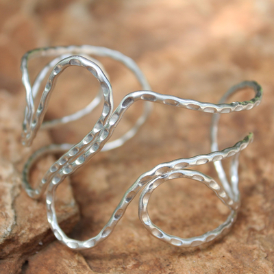 Sterling silver cuff bracelet, 'Thapae Path' - Hammered Sterling Silver Cuff Bracelet