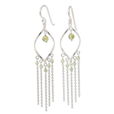 Peridot waterfall earrings, 'Scintillating Leaves' - Fair Trade Sterling Silver and Peridot Waterfall Earrings