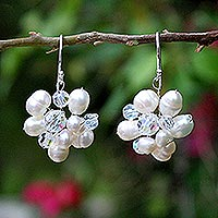 Pearl cluster earrings, 'Bridal Bouquet'