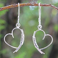 Sterling silver heart earrings, 'Love Promise' - Silver Dangle Earrings