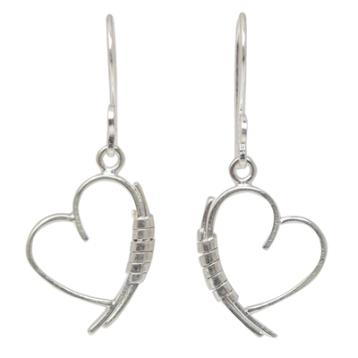 Sterling silver heart earrings, 'Love Promise' - Heart Shaped Sterling Silver Dangle Earrings