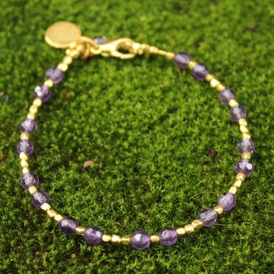 Gold plated amethyst beaded bracelet, 'Divine Deva' - Gold Plated Amethyst Bracelet