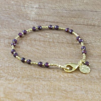 Gold plated garnet beaded bracelet, 'Divine Deva' - Fair Trade Gold Plated Garnet Bracelet