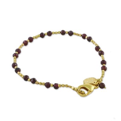 Gold plated garnet beaded bracelet, 'Divine Deva' - Fair Trade Gold Plated Garnet Bracelet