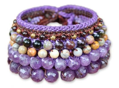 Amethyst and Jasper Beaded Bracelet from Thailand