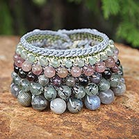 Featured review for Labradorite and pink aventurine wristband bracelet, Bangkok Orchid