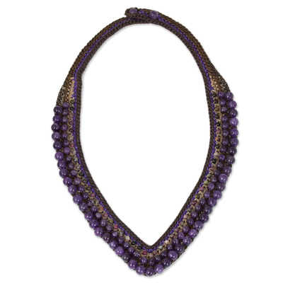 Amethyst beaded necklace, 'Violet Whispers' - Beaded Tourmaline and Amethyst Necklace