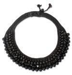 Onyx and smoky quartz choker, 'Midnight Rose' - Unique Beaded Agate and Smoky Quartz Necklace