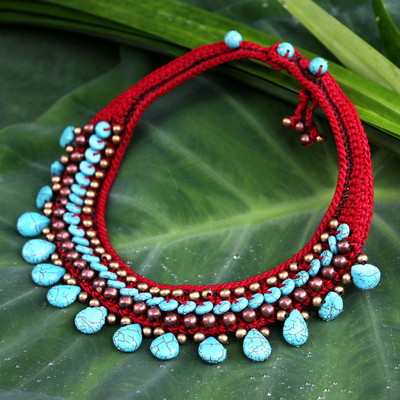 Halsband aus Messingperlen - Türkisfarbene Perlenkette