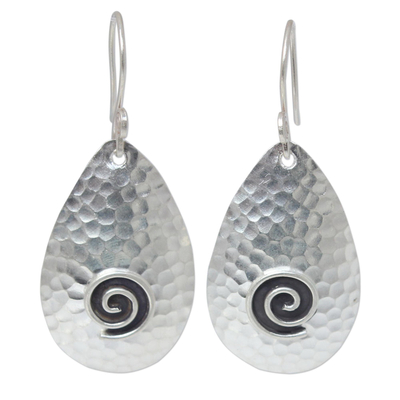 Sterling silver dangle earrings, 'Kraton Vibe' - Handcrafted Sterling Silver Dangle Earrings