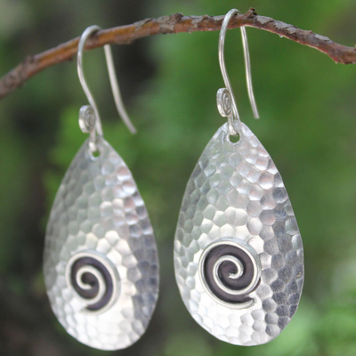Sterling silver dangle earrings, 'Kraton Vibe' - Handcrafted Sterling Silver Dangle Earrings
