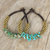 Beaded wristband bracelets, 'Blue Green Orchids' (pair) - Quartz and Beaded Wristband Bracelets (Pair) thumbail