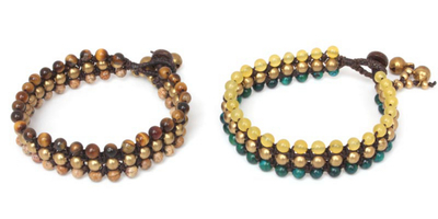 Tiger's eye and jasper wristband bracelets, 'Autumn Sukhothai' (pair) - Tiger's Eye and Jasper Beaded Bracelets (Pair)