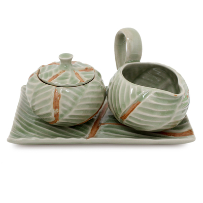 Azucarero y crema de cerámica Celadon, (4 piezas) - Azucarero y batidor de cerámica Celadon (4 piezas)