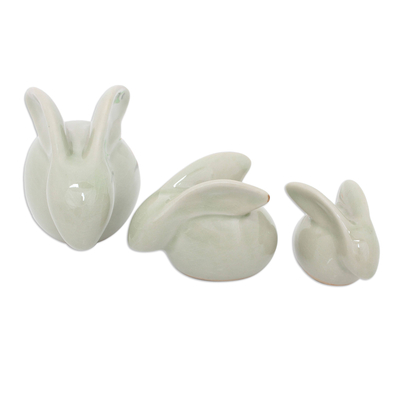 Celadon ceramic figurines, 'Chiang Mai Rabbits' (set of 3) - Hand Crafted Celadon Ceramic Sculptures (Set of 3)